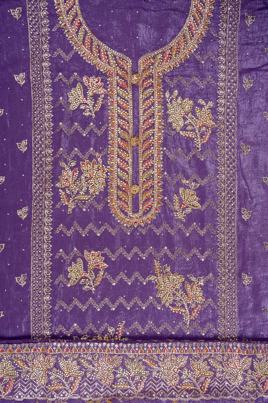 Mauve Sequence, Swarovski, Zarkan & Zari Threadwork Georgette Unstitched Salwar Suit With Georgette Dupatta