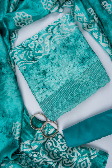 Rama Cutwork, Sequence & Threadwork Cotton Unstitched Salwar Suit With Cotton Dupatta