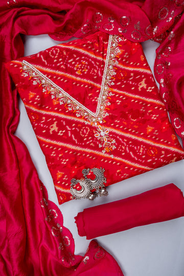 Rani Bead, Cutdana, Dabka, Sequence, Zarkan & Digital Printed Cotton Unstitched Salwar Suit With Cotton Dupatta