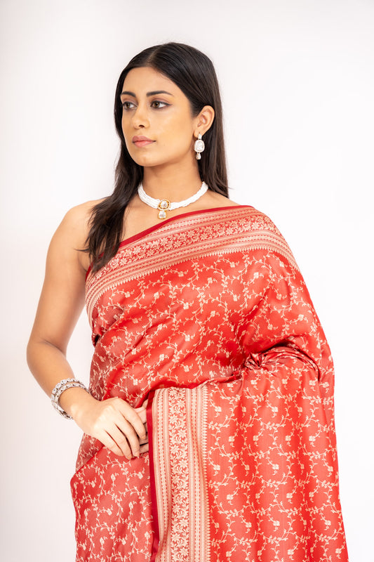 Heritage Heirloom Maroon Banarasi Silk Saree With Unstitched Blouse