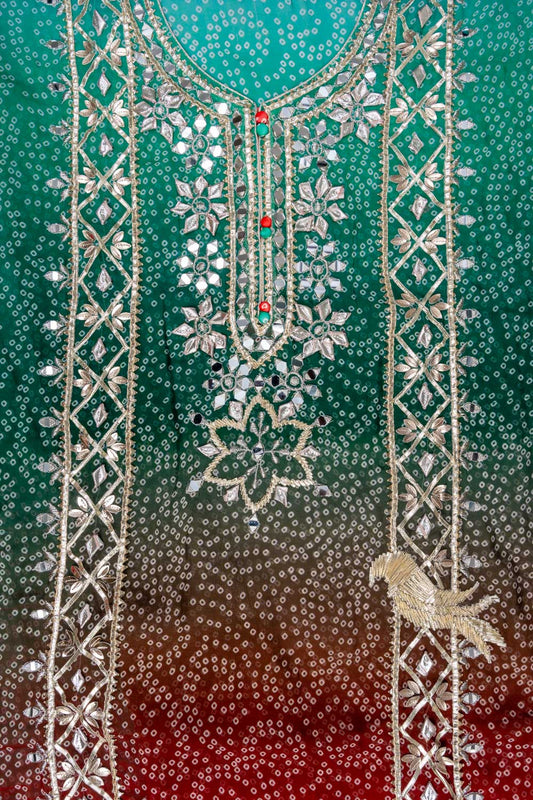 Rama Gotta Patti, Mirror, Zarkan & Bandhini Printed Organza Unstitched Salwar Suit With Crepe Dupatta