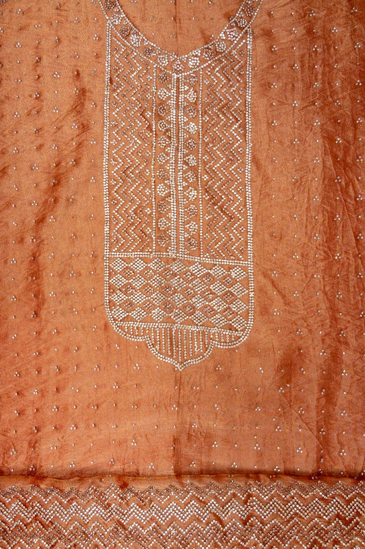 Brown Swarovski & Zarkan Tissue Unstitched Salwar Suit With Tissue Dupatta