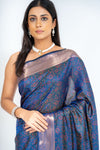 Midnight Hues Navy Banarasi Silk Saree With Unstitched Blouse