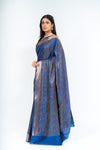 Midnight Hues Navy Banarasi Silk Saree With Unstitched Blouse