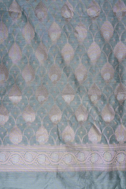 Ash Grey Banarasi Woven Zari Cotton Unstitched Salwar Suit With Cotton Dupatta