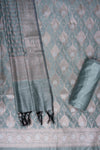 Ash Grey Banarasi Woven Zari Cotton Unstitched Salwar Suit With Cotton Dupatta