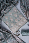 Ash Grey Banarasi Woven Zari Cotton Unstitched Salwar Suit With Cotton Dupatta