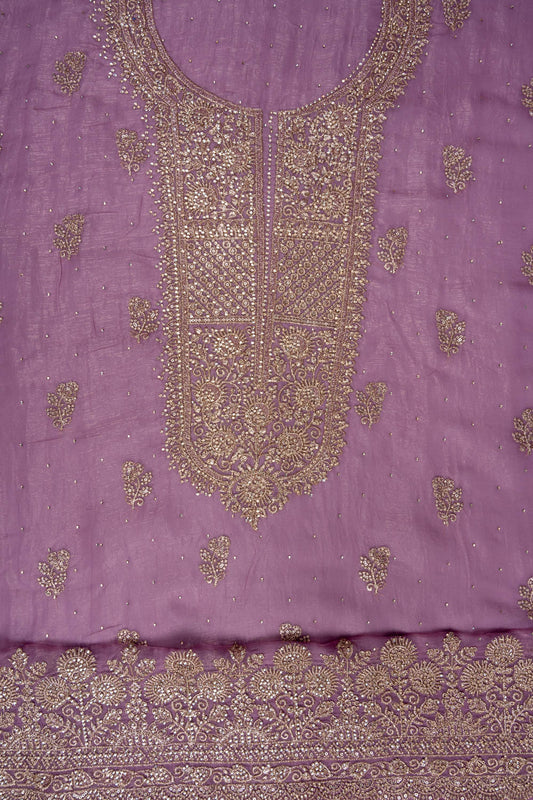 Mauve Swarovski, Zarkan & Zari Threadwork Shimmer Unstitched Salwar Suit With Shimmer Dupatta