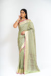 Wrapped In Elegance Pista Banarasi Silk Saree With Unstitched Blouse