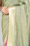 Wrapped In Elegance Pista Banarasi Silk Saree With Unstitched Blouse