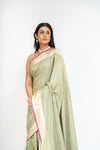 Wrapped In Elegance Pista Banarasi Silk Saree With Unstitched Blouse