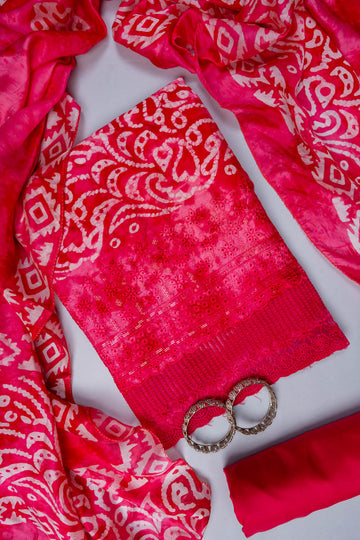 Rani Cutwork, Sequence & Threadwork Cotton Unstitched Salwar Suit With Cotton Dupatta