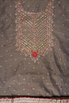 Pista Bead, Cutdana, Dabka, Sequence & Zari Threadwork Cotton Unstitched Salwar Suit With Cotton Dupatta