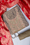 Pista Bead, Cutdana, Dabka, Sequence & Zari Threadwork Cotton Unstitched Salwar Suit With Cotton Dupatta