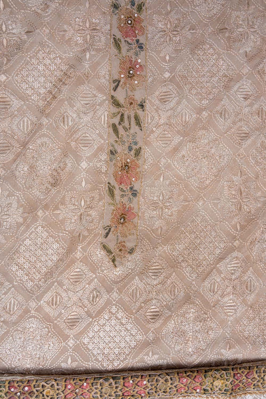 Chikoo Sequence, Zarkan & Threadwork Georgette Unstitched Salwar Suit With Crepe dupatta