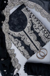Black Sequence & Threadwork Organza Unstitched Salwar Suit With Chiffon dupatta