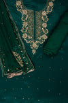 Bottle Green Cutdana, Chandla & Gotta Patti Crepe Unstitched Salwar Suit With Chiffon Dupatta