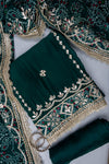Bottle Green Gotta Patti Organza Unstitched Salwar Suit With Organza Dupatta