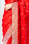 Grace Redefined Red Shimmer Saree With Unstitched Blouse