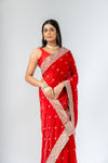 Grace Redefined Red Shimmer Saree With Unstitched Blouse