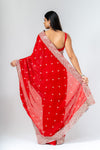 Grace Redefined Red Shimmer Saree With Unstitched Blouse