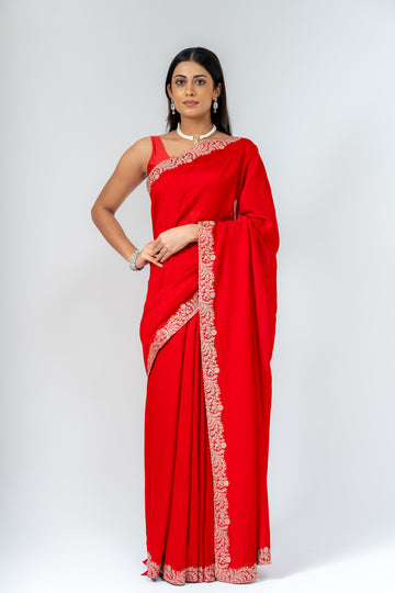 Grace Redefined Red Shimmer Saree With Unstitched Blouse