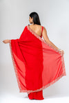Grace Redefined Red Shimmer Saree With Unstitched Blouse