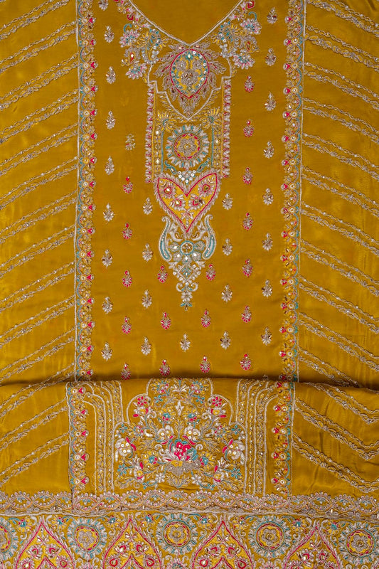 Pista Sequence & Zari Threadwork Crepe Unstitched Salwar Suit With Crepe Dupatta