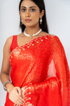 Grace Redefined Red Shimmer Saree With Unstitched Blouse