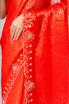 Grace Redefined Red Shimmer Saree With Unstitched Blouse
