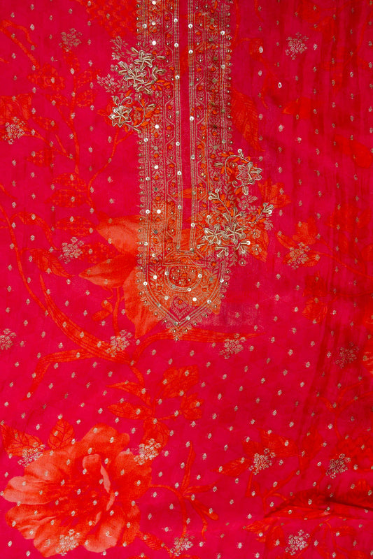 Rani Bead, Cutdana, Dabka, Sequence & Zari Threadwork Cotton Unstitched Salwar Suit With Georgette Dupatta