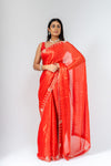 Grace Redefined Red Shimmer Saree With Unstitched Blouse