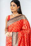 Grace Redefined Red Banarasi Silk Saree With Unstitched Blouse