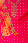 Coral Bead, Cutdana, Sequence, Swarovski, Zari Threadwork & Bandhini Printed Chanderi Cotton Unstitched Salwar Suit With Cotton Dupatta