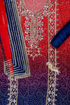 Red Gotta Patti, Mirror, Zarkan & Bandhini Printed Organza Unstitched Salwar Suit With Crepe Dupatta