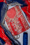 Red Gotta Patti, Mirror, Zarkan & Bandhini Printed Organza Unstitched Salwar Suit With Crepe Dupatta