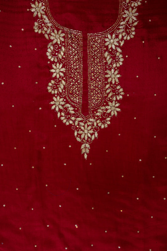 Maroon Cutdana, Chandla & Gotta Patti Crepe Unstitched Salwar Suit With Chiffon Dupatta