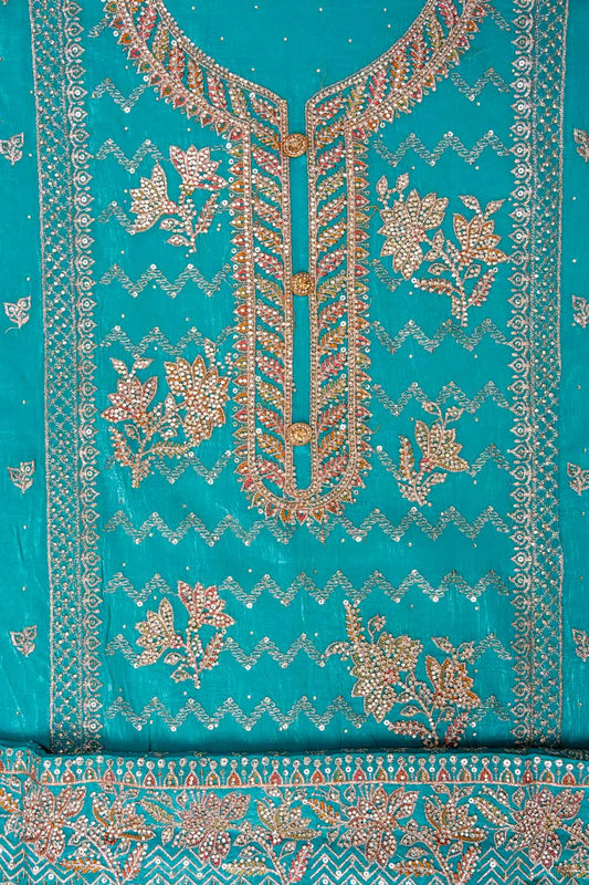 Rama Sequence, Swarovski, Zarkan & Zari Threadwork Georgette Unstitched Salwar Suit With Georgette Dupatta