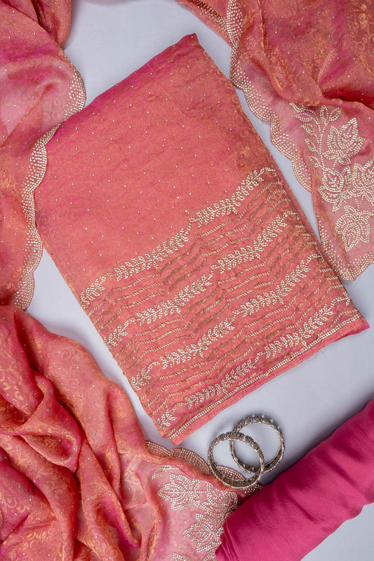 Rani Swarovski & Zari Threadwork Georgette Unstitched Salwar Suit With Georgette Dupatta