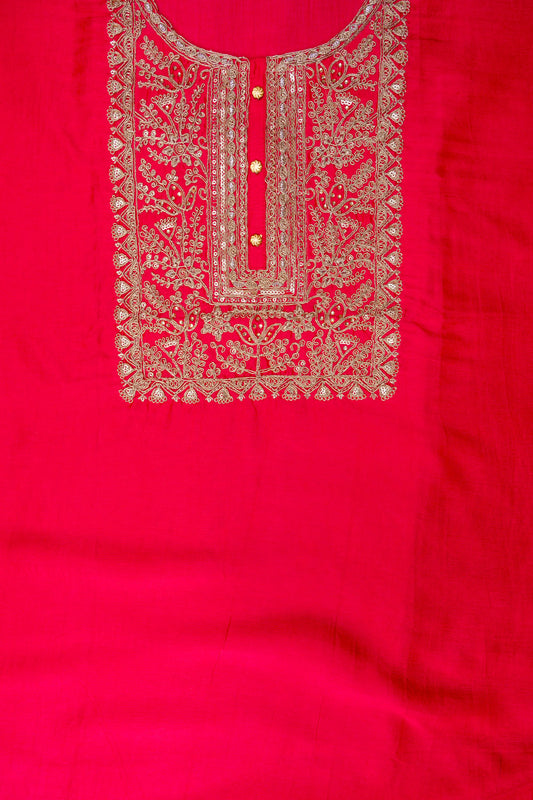 Rani Gotta Patti, Sequence & Zari Threadwork Cotton Unstitched Salwar Suit With Cotton Dupatta