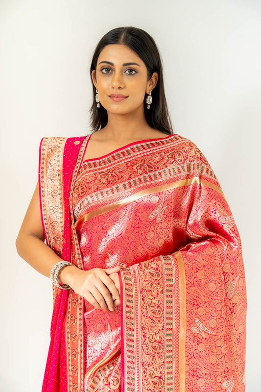 Timeless Elegance Rani Banarasi Silk Saree With Unstitched Blouse