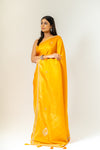 Shine Bright In Mango Gold Banarasi Silk Saree With Unstitched Blouse