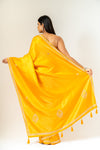 Shine Bright In Mango Gold Banarasi Silk Saree With Unstitched Blouse