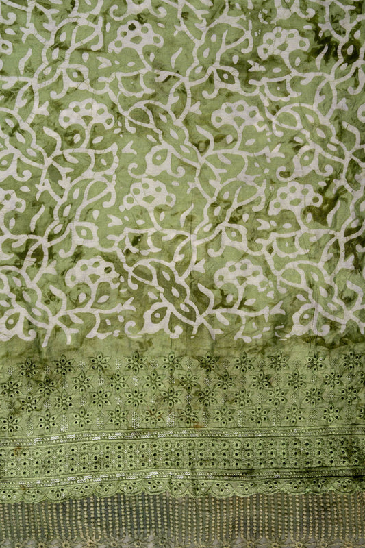 Pista Cutwork, Sequence & Threadwork Cotton Unstitched Salwar Suit With Cotton Dupatta