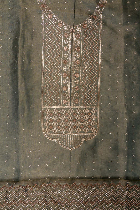 Mint Green Swarovski & Zarkan Tissue Unstitched Salwar Suit With Tissue Dupatta