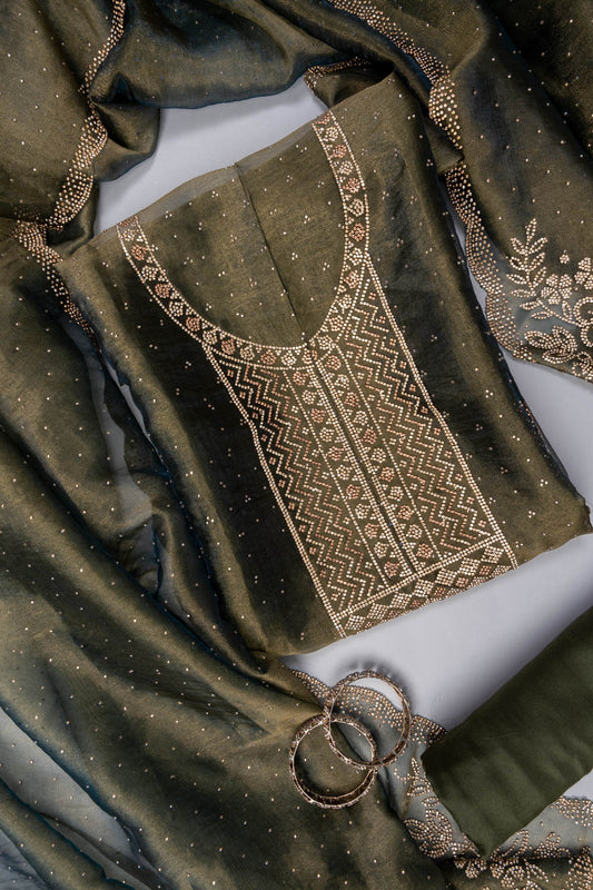Mint Green Swarovski & Zarkan Tissue Unstitched Salwar Suit With Tissue Dupatta