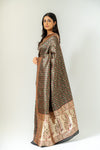 Bold Statement Black Banarasi Silk Saree With Unstitched Blouse