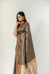Bold Statement Black Banarasi Silk Saree With Unstitched Blouse