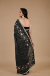 Black Sequence, Threadwork & Zarkan Organza Saree With Unstitched Blouse