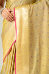 Shine Bright In Mango Gold Banarasi Silk Saree With Unstitched Blouse